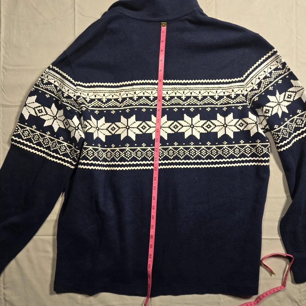 Polo Ralph Lauren 1/4 Zip Sweater Mens L Estate Rib SNOWFLAKE pattern